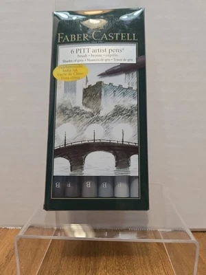 Faber Castell Set of 6 Pitt Artist 🎨 Shades of Grey Pens  India Ink # 16 71 04 - Image 1 of 4