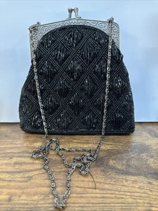 "Bolso de noche vintage con cuentas con marco de metal y correa de cadena caída de 18""" - Imagen 1 de 10