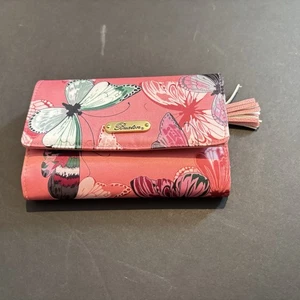 NWOT Buxton Womens Snap Closure Pink Butterfly Trifold Print Wallet - Picture 1 of 5