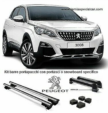 SET PER PEUGEOT 3008 PORTASCI O SNOWBOARD CON BARRE PORTAPACCHI SPECIFICO  (7787 - Immagine 1 di 4