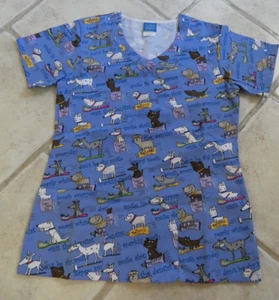 CUTE Dental Scrub XS Top-Blue w/ Dogs, Toothbrushes, Floss -Excellent Condition - Picture 1 of 3