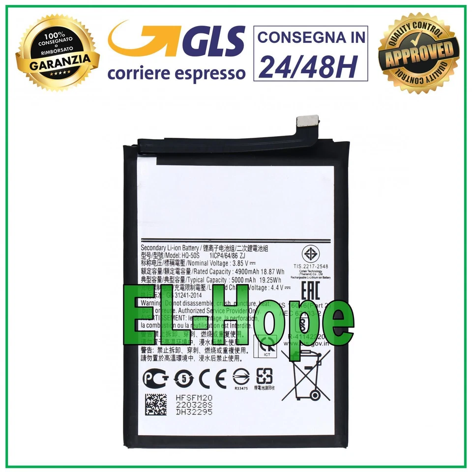 BATTERIA HQ-50S PER SAMSUNG GALAXY A02S SM-A025G 5000 mAh PARI ORIGINALE