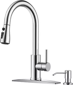 Chrome Kitchen Sink Faucet Pull Down Sprayer with/Cover&Soap Dispenser Mixer Tap - Picture 1 of 16