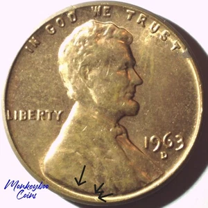 1963 D Lincoln Memorial Cent - Obverse Spiked Head Die Crack - Rare Error Coin - Picture 1 of 4