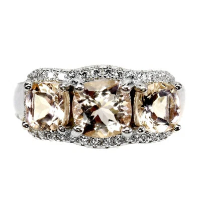 Anello In Argento Sterling 925 Cushion Morganite Gemma 6Mm Gioielleria Taglia 6 - Immagine 1 di 4