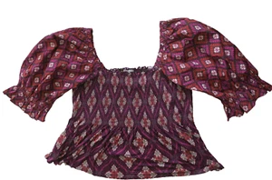 Anthropologie Conditions Apply Smock Puff Sleeve Top Multi Color Stretchy 3X NWT - Picture 1 of 11