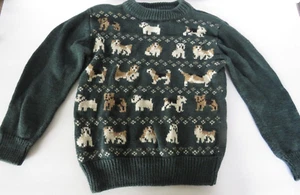 Sweater Youth Boys Class Club Size 5 Dog Puppy Design Dark Green Preppy - Picture 1 of 6