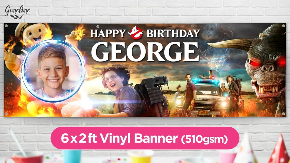 GHOSTBUSTERS Birthday Banner - Personalised - High Quality Vinyl PVC 6x2ft — 第 1/1 张图片