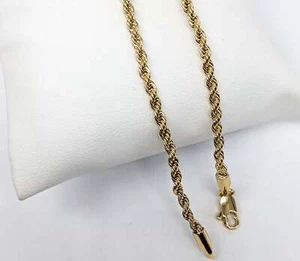 Collar de cadena de cuerda de hip hop de 2 mm 18" 20" 22" 24" 26" pulgadas chapado en oro de 14K para hombre - Imagen 1 de 6