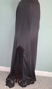 Vtg Shiny SoFt Nylon LONG floor length Half Slip Skirt M/L Lacy Slit Union - Picture 1 of 10