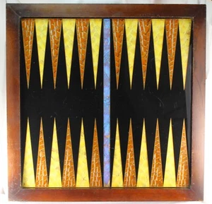 Vintage Butterfly Wing Backgammon Board Wood Frame Glass Top 17.5" **Condition - Picture 1 of 17