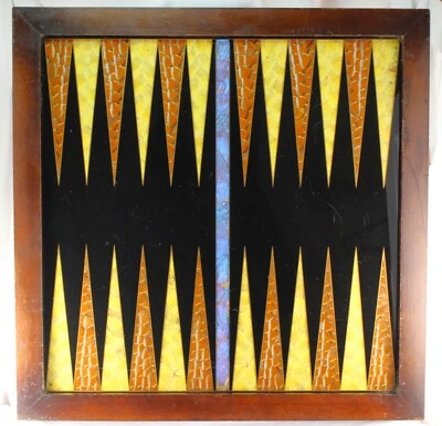 Vintage Butterfly Wing Backgammon Board Wood Frame Glass Top 17.5" **Condition - Image 1 of 4