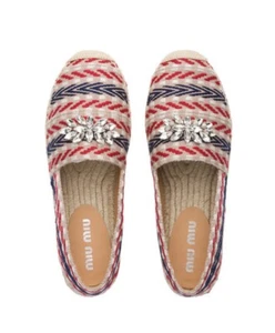 Neu im Karton Miu Miu Espadrilles kristallverziert geometrisches Muster Größe 37 595 $ - Bild 1 von 14