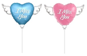 I Miss You Heavenly Balloons Heart Shaped on a Stick with Angel Wings – Memorial - Picture 1 of 6