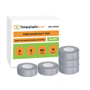 Silver Heavy Duct Tape 3" x 60 Yards 6 Mil Utility Grade Adhesive Tape 16 Rolls - Picture 1 of 9