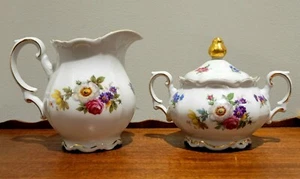 Mitterteich Bavaria Meissen Floral Germany Porcelain Sugar Bowl & Creamer 1950's - Picture 1 of 24