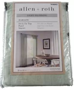 NEW Allen + Roth Curtain Panel Harlow Seagreen Linen Blend Tie Top 50x84 - Picture 1 of 6