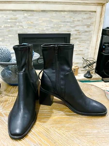 Dolce Vita Booties Black Leather Block Heel Square Toe Zipper 6 1/2 - Picture 1 of 8
