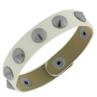 Brazalete brazalete unisex de cuero PU blanco tono plateado con púas a presión Foto 1 de 3