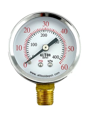 Air Pressure Gauge 2" Dial Side Mount 1/4"NPT - 0 to 60PSI - Image 1 of 4