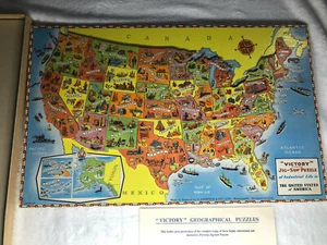 1959 Victory Plywood Jigsaw Puzzle Industrial Life in United States Map USA Wood - Picture 1 of 7