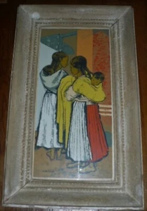 California Artist Millard Sheets Serigraph Mexican Babysitters, Pencil Signed - Bild 1 von 4