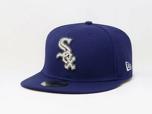 New Era 59Fifty Men Women Hat Chicago White Sox Ice Up Bling Dark Royal Blue Cap - Picture 1 of 5