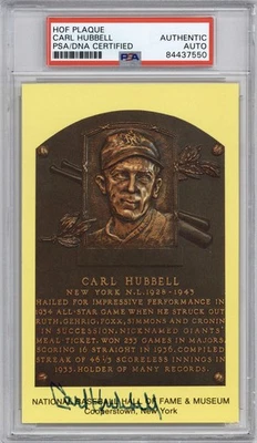 Carl Hubbell Yellow HOF Postcard Plaque PSA/DNA Auto Signed Encap Gian ID:346532 - Image 1 of 2