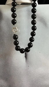 black agate beads 14 mm necklace Choker - Picture 1 of 9