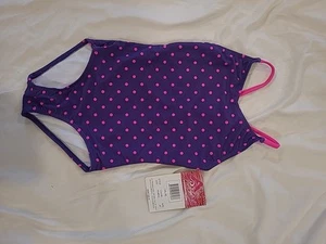 Kanu Surf Girls One Piece Swimsuit Chloe Purple with Pink Polka Dots sz 12 - Picture 1 of 2