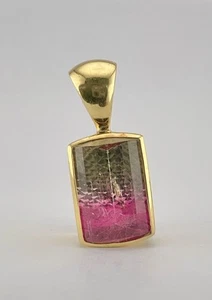 Designer 18k Yellow Gold Watermelon Bi-color Tourmaline Pendant - Picture 1 of 10