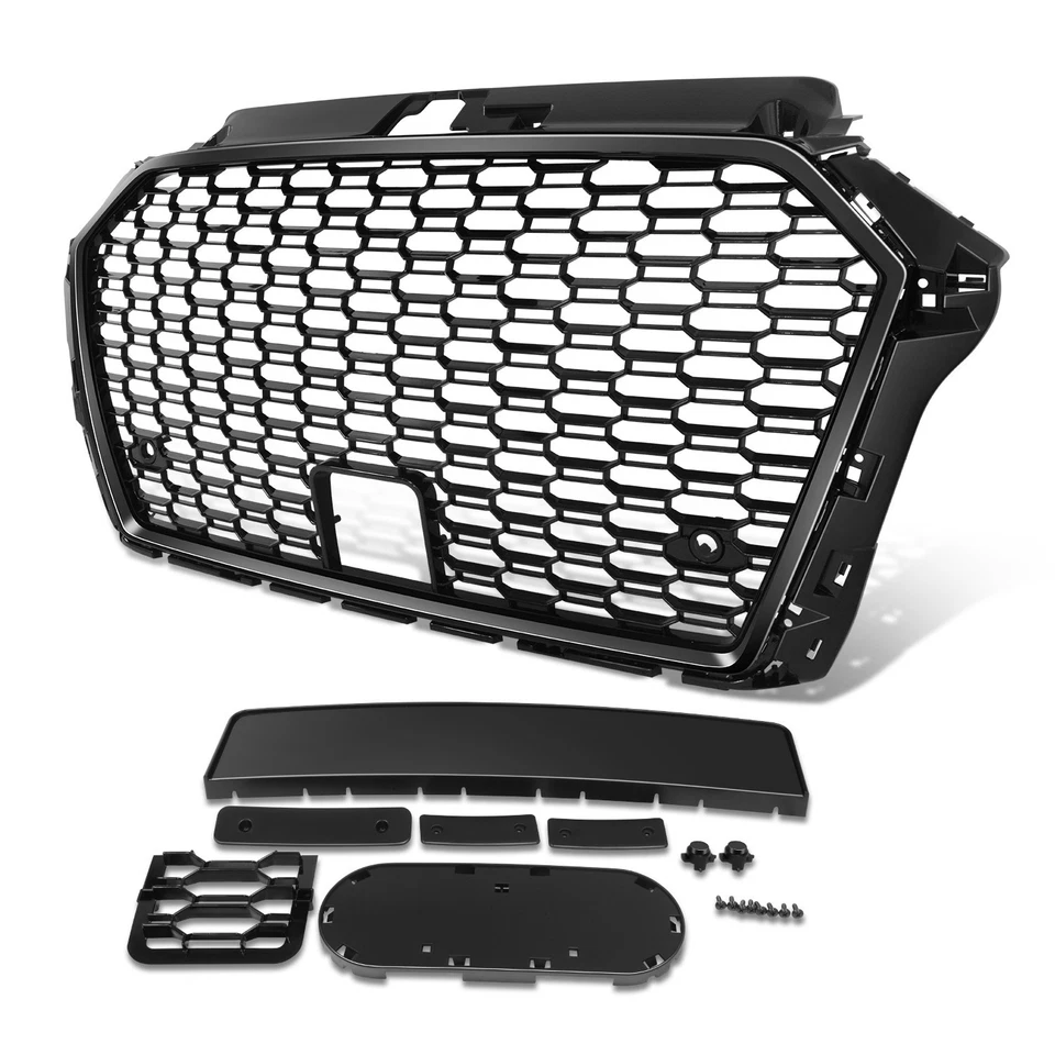 Rejilla delantera estilo RS3 negro brillante Fit 17-20 Audi A3 8V S3 con ACC y orificios de sensor Foto 1 de 4