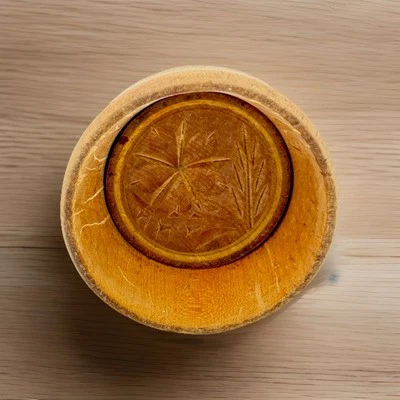 Antique Primitive Wooden Round Butter Mold Floral Press Kitchen Tool 1930s - Image 1 of 4