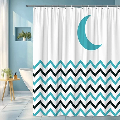 Cortina de ducha con patrón Chevron verde azulado y negro para baños elegantes Foto 1 de 4