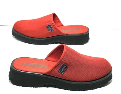 Zuecos de plataforma rojos vintage tela deslizables QUERIDOS sin cordones para mujer talla 8,5 ¡NUEVOS EN EE. UU.! Foto 1 de 4