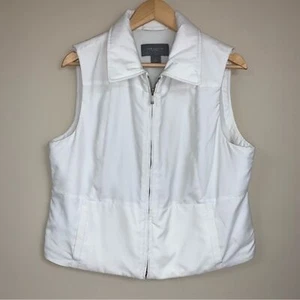 Ann Taylor Puffer Vest Womens Large Petite Winter White Snow Bunny Zipper Fleece - Picture 1 of 7