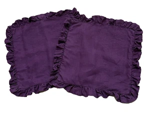 H & M *Set/2* 100% Linen Ruffled Pillow Covers 16" Purple - Picture 1 of 8
