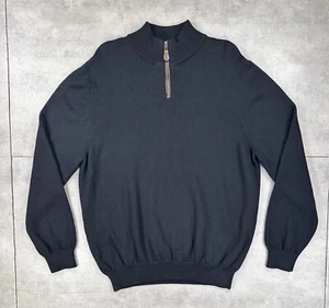 Viyella Merino Wool 1/4 Zip knit sweater mens L black made in Italy long sleeve - Picture 1 of 15