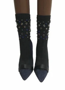 Zara women high Heels boots Black fabric and Navy suede upper size EU 41 US 10 - Picture 1 of 7