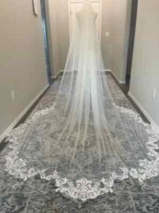 Wedding Veil Soft Tulle eil Lace Appliques Floral Bridal Wedding Accessories - Picture 1 of 6