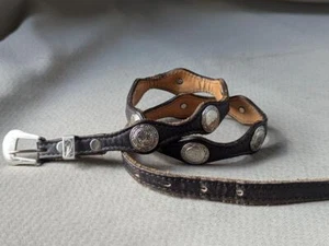 vintage CONCHO buckle belt WESTERN black leather 26 cowhide CIRCLE Y cowboy - Picture 1 of 12