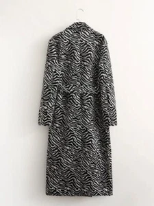 Stripe Print Long Coat Women with Belt Double Breasted Thick Warm Soft Slim Fit - Picture 1 of 19