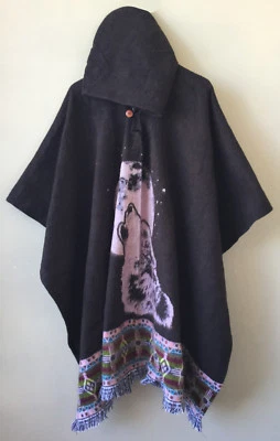 Poncho Lhama com Capuz | Lã Macia Confortável | Lobo Uivante Navajo Artesanal - Imagem 1 de 2