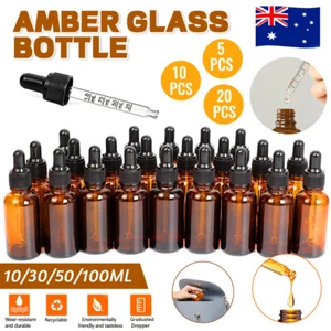 30/50/100ML Amber Glass Liquid Dropper Reagent Eye Pipette Essential Oils Bottle - Picture 1 of 16