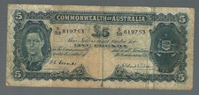 Australia 1938 - 40 Issue KGVI 5 pounds SN#9753