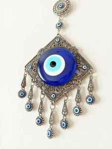 Evil Eye Metal Wall Hanging Home Decor Glass Large Handmade Blue Eye Ornaments - Picture 1 of 4