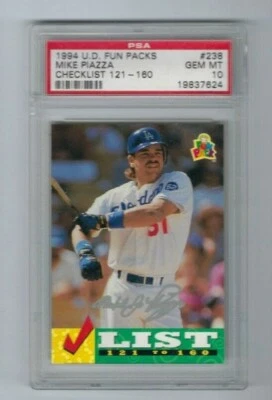 1994 U.D. Fun Packs Mike Piazza #238 Checklist MVP Dodgers HOF -GEM MINT PSA 10- - Image 1 of 2