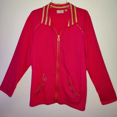 Quacker Factory Rhinestone Grommet Gold Trim Pink  Jacket -XL - Image 1 of 4