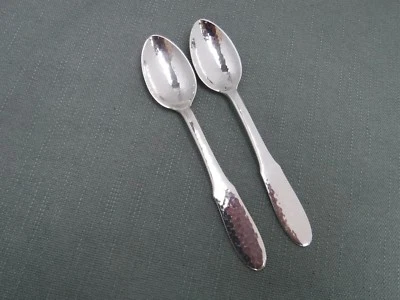 2pc Georg Jensen Mermaid Hammered Silverplate 5 O' Clock Teaspoons - Image 1 of 3