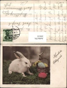250131,Ostern Hase Korb m. Bunten Ostereiern Palmkätzchen Palmzweig - Picture 1 of 1